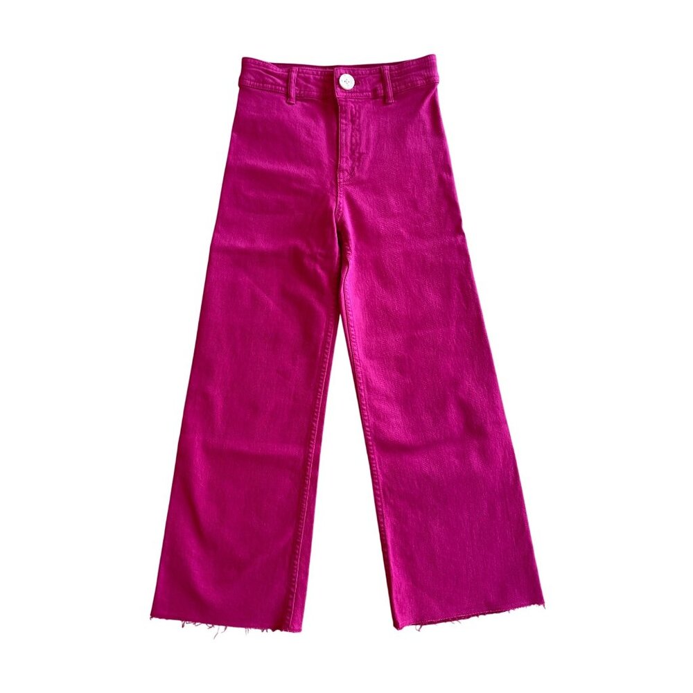 NWT 9Y Zara Girls' Marine Fit High Rise Wide Leg Jean Dark Pink